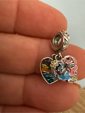 Sterling Silver Colorful Heart Charm Pendant - Multicolor